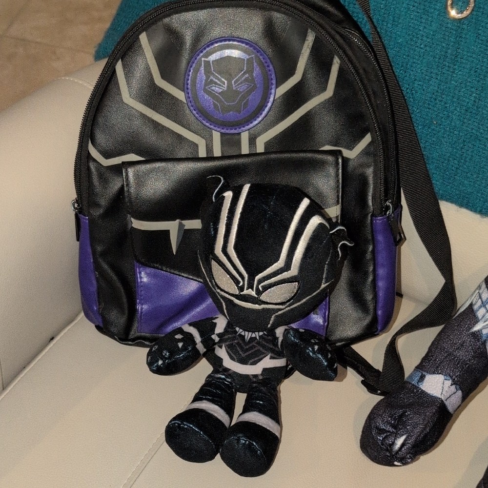 Marvel Black and Purple Backpack with Plush Toy